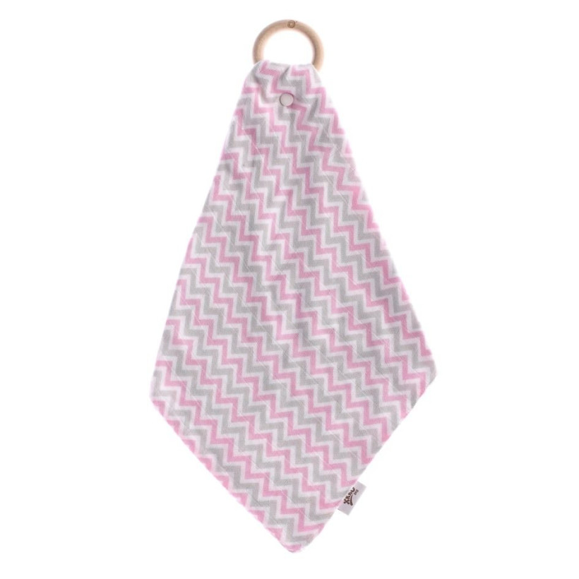 Gryzak bambusowy XKKO BMB z muślinem - Chevron Baby Pink 6x1szt. (Hurt. opak.)