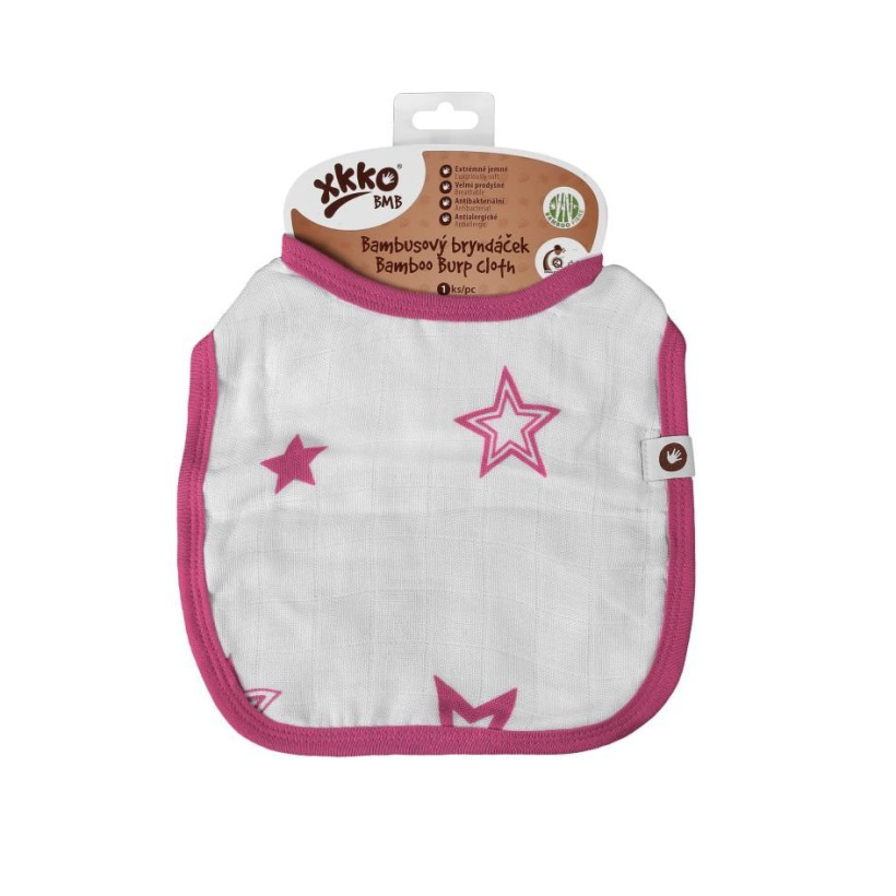 Bambusowy śliniak XKKO BMB - Magenta Stars 3x1szt. (Hurtowe opak.)