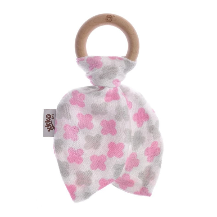 Gryzak bambusowy XKKO BMB Liść - Baby Pink Cross 6x1szt. (Hurt. opak.)