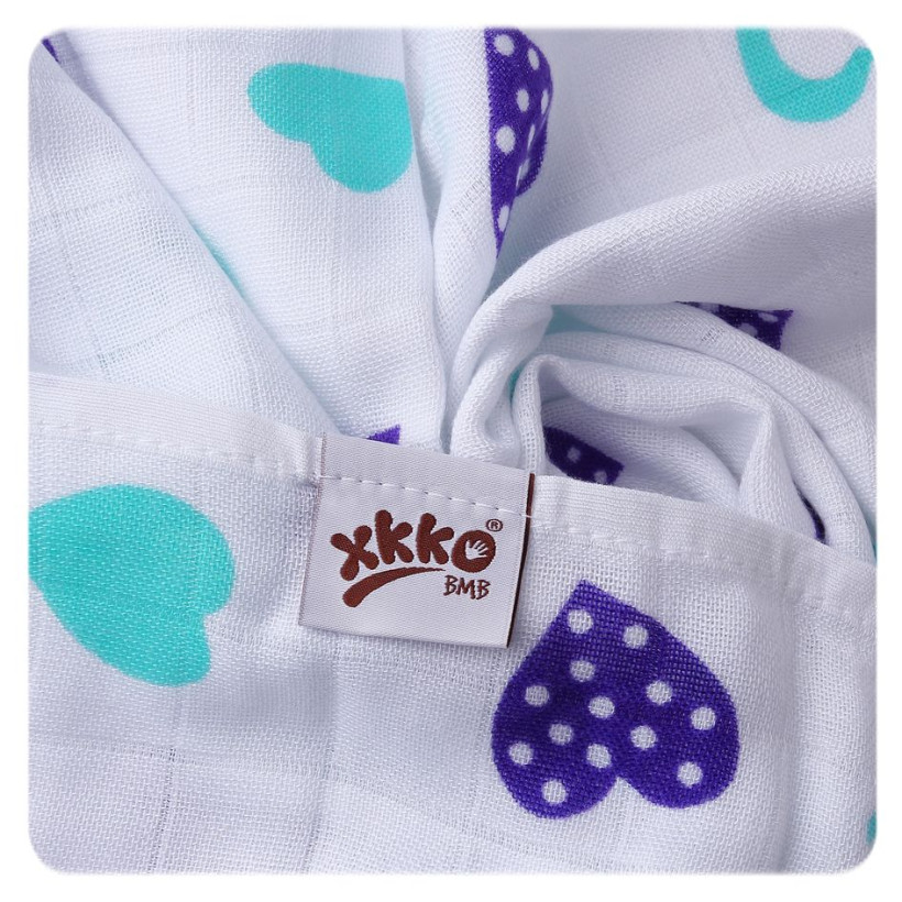 Bambusowe pieluchy XKKO BMB 70x70 - Hearts&Waves Ocean Blue MIX 10x3st. (Hurtowe opak.)
