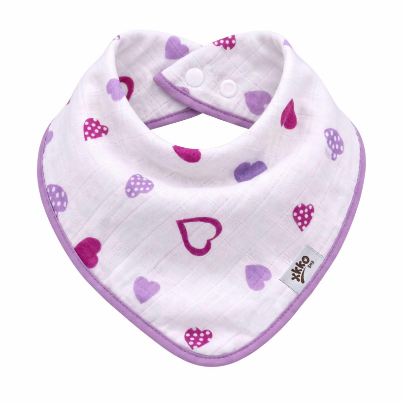 Bandanka bambusowa XKKO BMB - Lilac Hearts 3x1szt. (Hurtowe opak.)