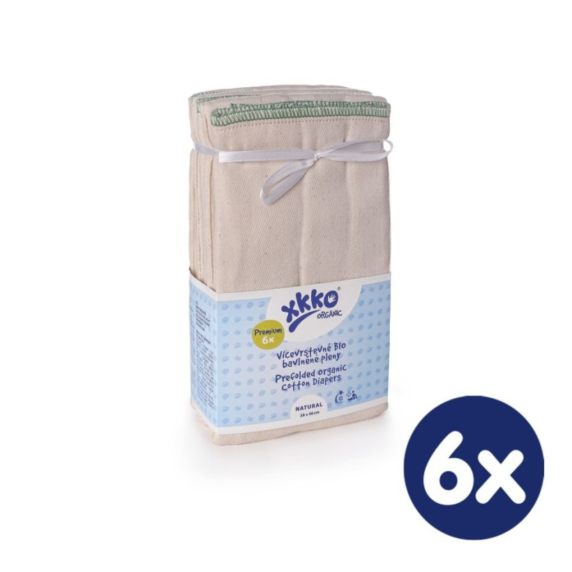 Prefoldy z bawełny organicznej XKKO Organic (4/8/4) - Premium Natural 6x6szt. (Hurtowe opak.)