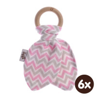 Gryzak bambusowy XKKO BMB Liść - Chevron Baby Pink 6x1szt. (Hurt. opak.)