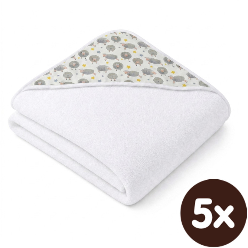 Bambusowy ręcznik z kapturem XKKO BMB 90x90 - Dreamy Sheeps 5x1szt. (Hurtowe opak.)