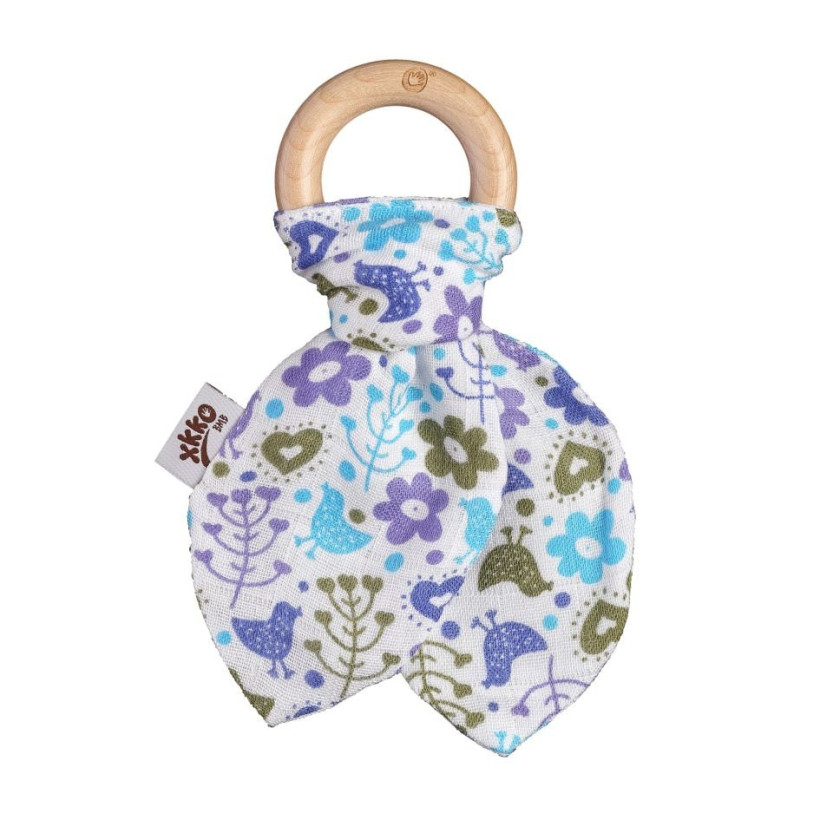 Gryzak bambusowy XKKO BMB Liść - Flowers&Birds Boys 6x1szt. (Hurt. opak.)