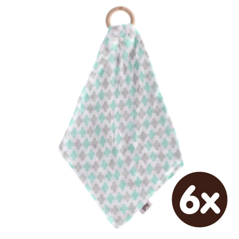 Gryzak bambusowy XKKO BMB z muślinem - Mint Cross 6x1szt. (Hurt. opak.)