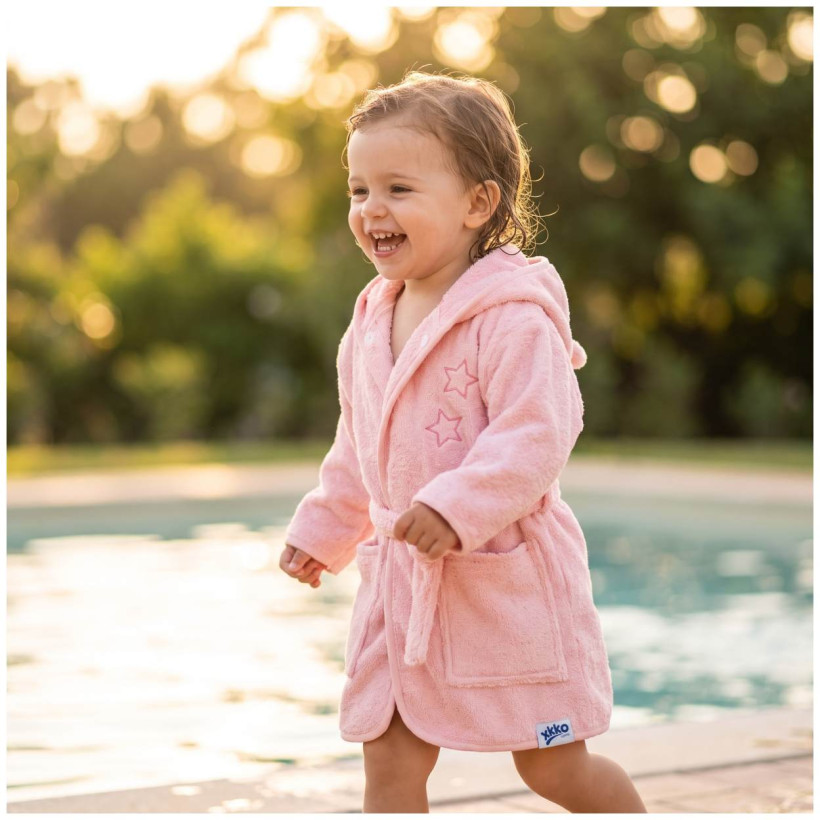 Szlafrok z bawełny organicznej XKKO Organic - Baby Pink Stars