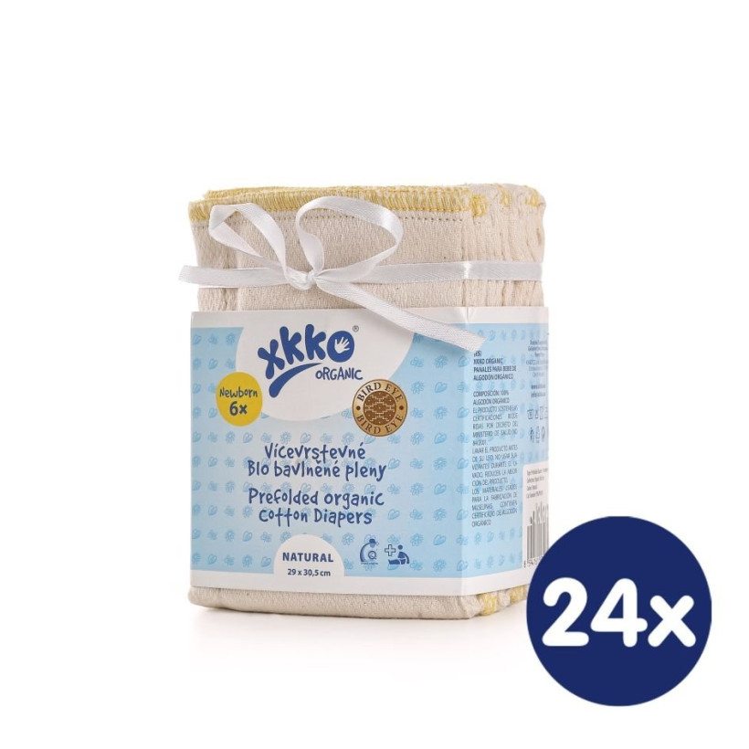Prefoldy z bawełny organicznej XKKO Organic (4/6/4) - Bird Eye Newborn Natural 24x6 Szt.(Hurtowe opak.)