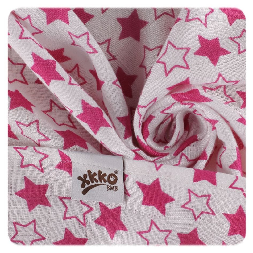 Bambusowe pieluchy XKKO BMB 70x70 - Little Stars Magenta MIX 10x3st. (Hurtowe opak.)