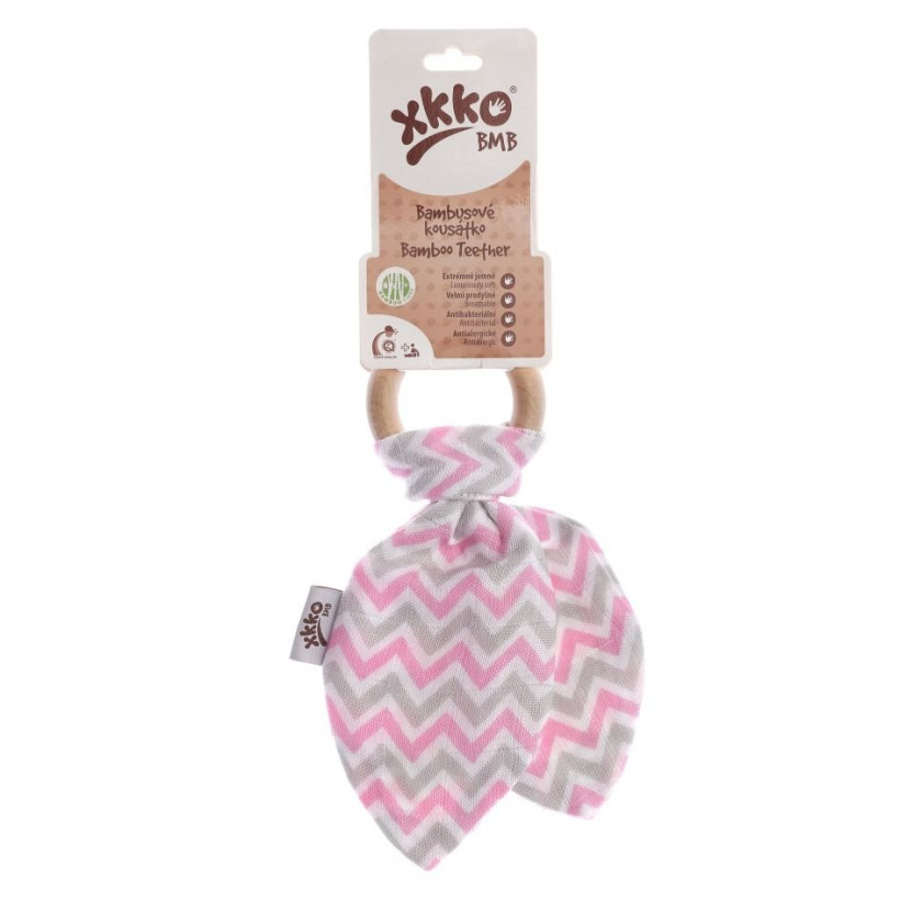 Gryzak bambusowy XKKO BMB Liść - Chevron Baby Pink 6x1szt. (Hurt. opak.)