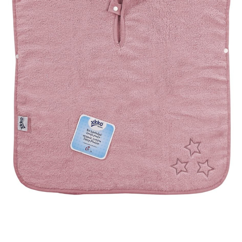 Ponczo kąpielowe z bawełny organicznej XKKO Organic - Baby Pink Stars