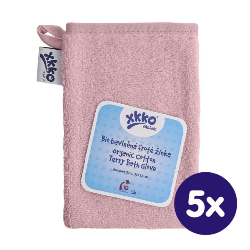 Rękawica kąpielowa z bawełny organicznej XKKO Organic - Baby Pink 5x1szt. (Hurtowe opak.)