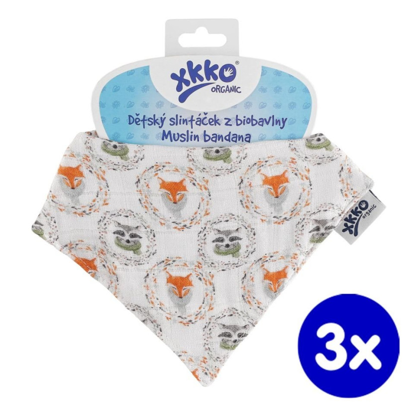 Bandanka XKKO Organic - Fox&Raccoon 3x1szt. (Hurtowe opak.)