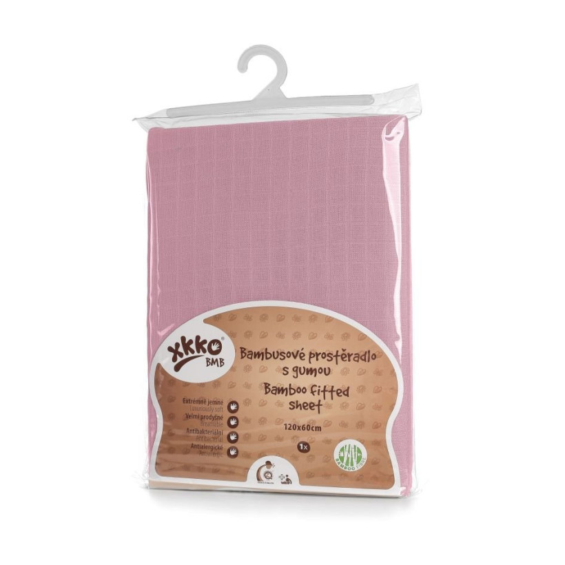 Bambusowe prześcieradło z gumką  XKKO BMB 120x60 - Baby Pink 5x1szt. (Hurtowe opak.)