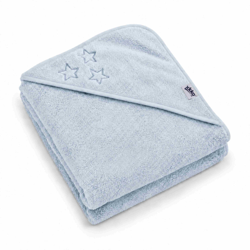 Ręcznik z kapturkiem z bawełny organicznej XKKO Organic 90x90 - Baby Blue Stars
