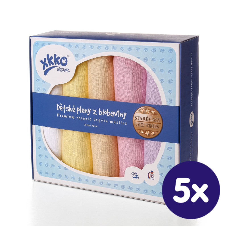 Pieluszki XKKO Organic 70x70 Organic Stare Czasy - Pastels for Girls 5x5szt. (Hurtowe opak.)