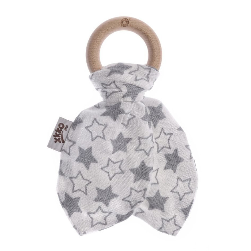 Gryzak bambusowy XKKO BMB Liść - Silver Little Stars 6x1szt. (Hurt. opak.)