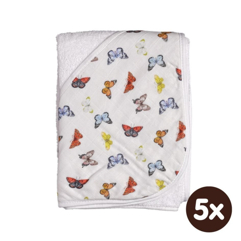 Bambusowy ręcznik z  kapturem XKKO BMB 90x90 - Butterflies 5x1szt. (Hurtowe opak.)