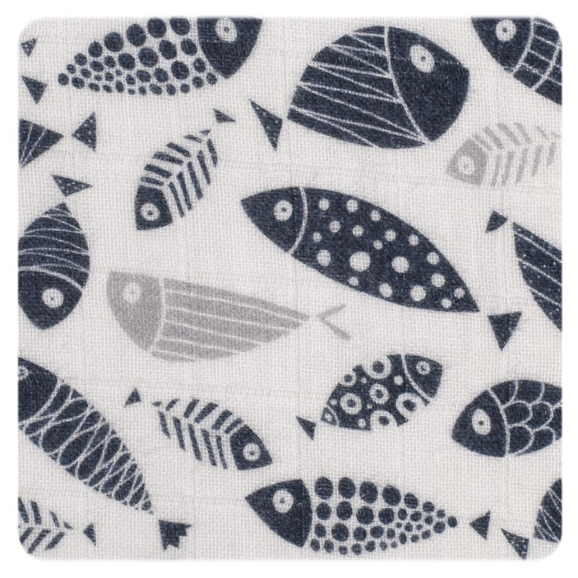 Pielucha muślinowa XKKO Organic 120x120 - Silver Fish