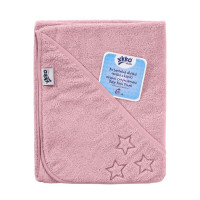 Ręcznik z kapturkiem z bawełny organicznej XKKO Organic 90x90 - Baby Pink Stars 5x1szt. (Hurtowe opak.)