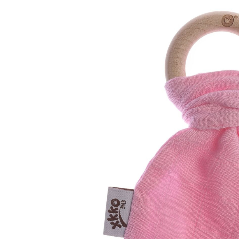 Gryzak bambusowy XKKO BMB Liść - Baby Pink 6x1szt. (Hurt. opak.)