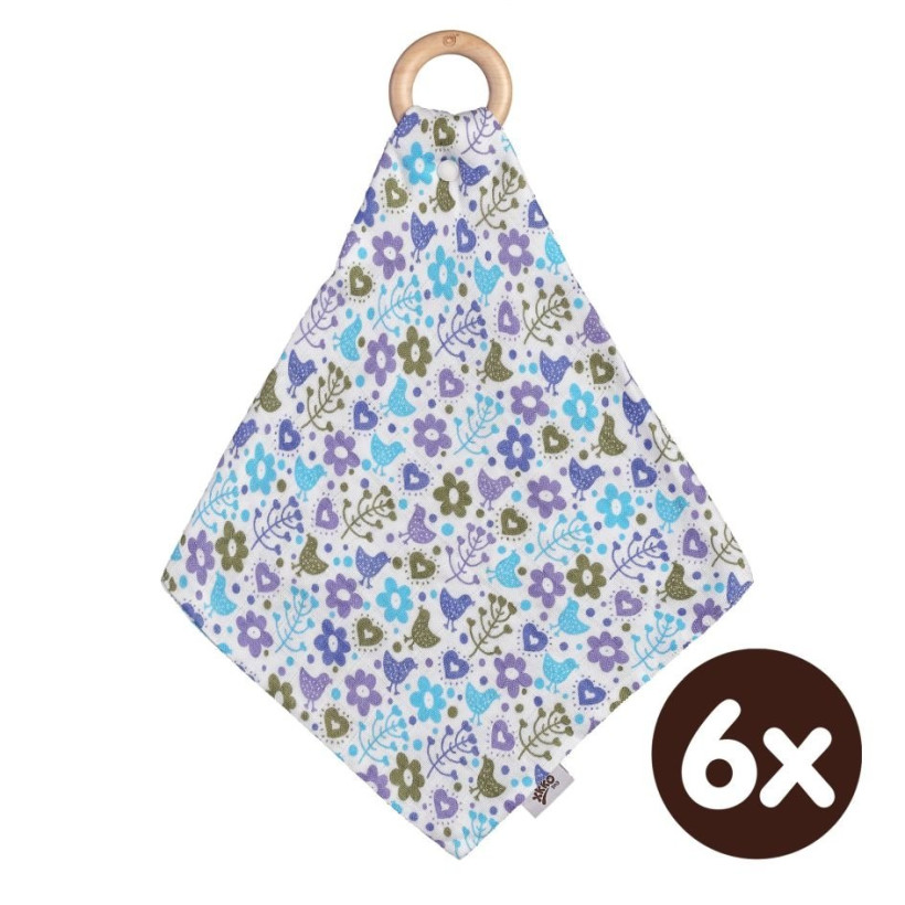 Gryzak bambusowy XKKO BMB z muślinem - Flowers&Birds Boys 6x1szt. (Hurt. opak.)