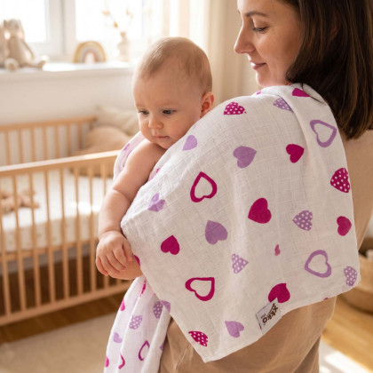 Pielucha bambusowa XKKO BMB 90x100 - Lilac Hearts
