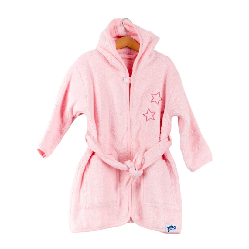 Szlafrok z bawełny organicznej XKKO Organic - Baby Pink Stars 6-12m