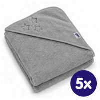 Ręcznik z kapturkiem z bawełny organicznej XKKO Organic 90x90 - Silver Stars 5x1szt. (Hurtowe opak.)