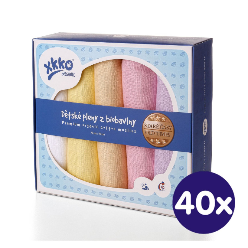 Pieluszki XKKO Organic 70x70 Organic Stare Czasy - Pastels for Girls 40x5szt. (Hurtowe opak.)