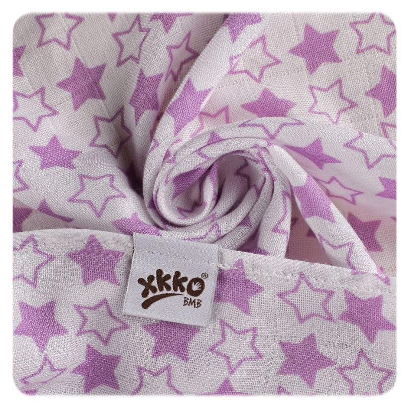 Bambusowe pieluchy XKKO BMB 70x70 - Little Stars Lilac MIX 10x3st. (Hurtowe opak.)