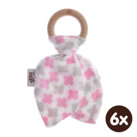 Gryzak bambusowy XKKO BMB Liść - Baby Pink Cross 6x1szt. (Hurt. opak.)