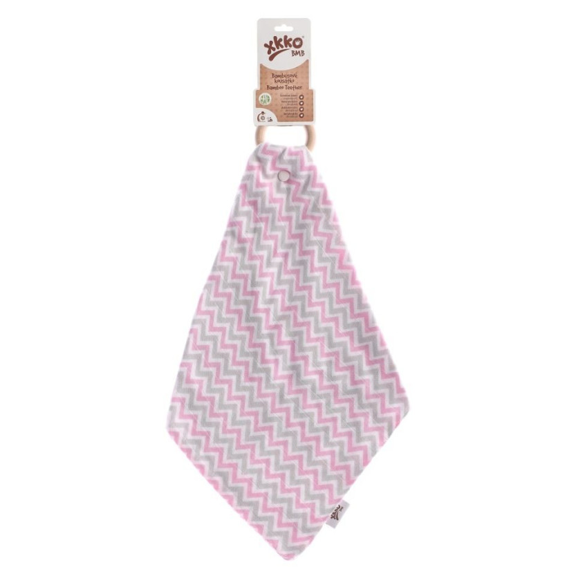 Gryzak bambusowy XKKO BMB z muślinem - Chevron Baby Pink 6x1szt. (Hurt. opak.)
