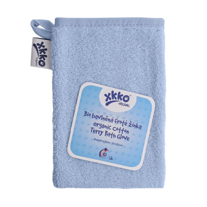 Rękawica kąpielowa z bawełny organicznej XKKO Organic - Baby Blue 5x1szt. (Hurtowe opak.)