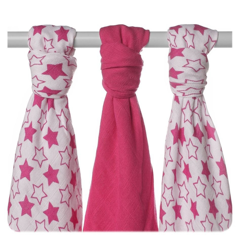 Bambusowe pieluchy XKKO BMB 70x70 - Little Stars Magenta MIX 10x3st. (Hurtowe opak.)