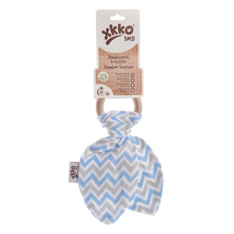 Gryzak bambusowy XKKO BMB Liść - Chevron Baby Blue 6x1szt. (Hurt. opak.)