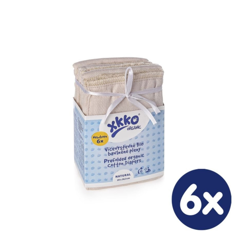 Prefoldy z bawełny organicznej XKKO Organic (4/8/4) - Newborn Natural 6x6szt. (Hurtowe opak.)