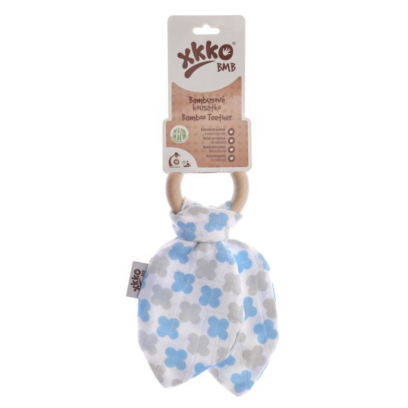 Gryzak bambusowy XKKO BMB Liść - Baby Blue Cross 6x1szt. (Hurt. opak.)