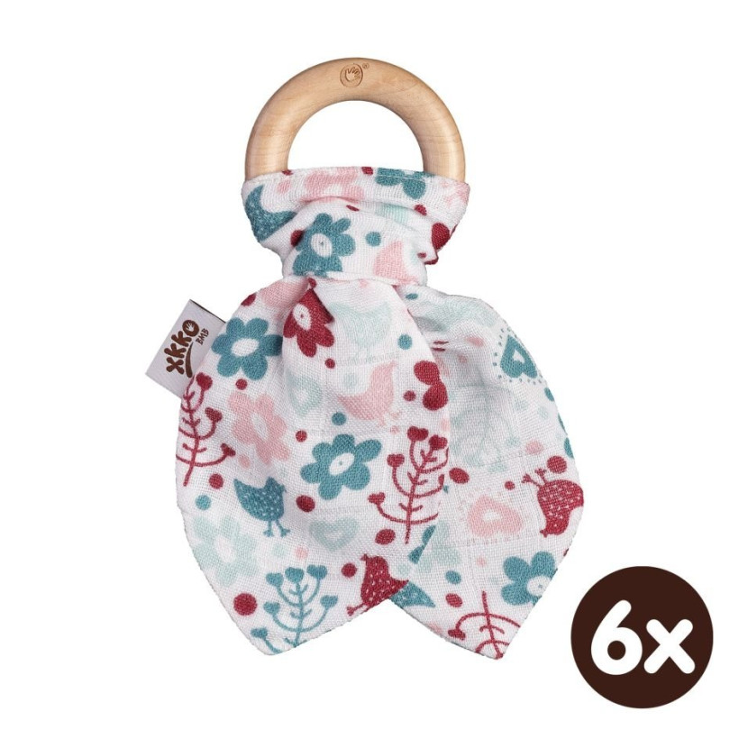 Gryzak bambusowy XKKO BMB Liść - Flowers&Birds Girls 6x1szt. (Hurt. opak.)