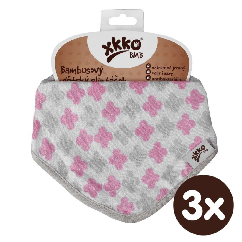 Bandanka bambusowa XKKO BMB - Scandinavian Baby Pink Cross 3x1szt. (Hurtowe opak.)