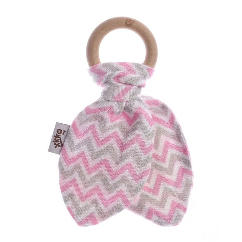 Gryzak bambusowy XKKO BMB Liść - Chevron Baby Pink 6x1szt. (Hurt. opak.)