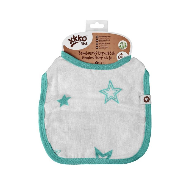 Bambusowy śliniak XKKO BMB - Turquoise Stars 3x1szt. (Hurtowe opak.)