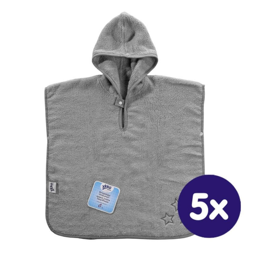 Ponczo kąpielowe z bawełny organicznej XKKO Organic - Silver Stars 5x1szt. (Hurtowe opak.)