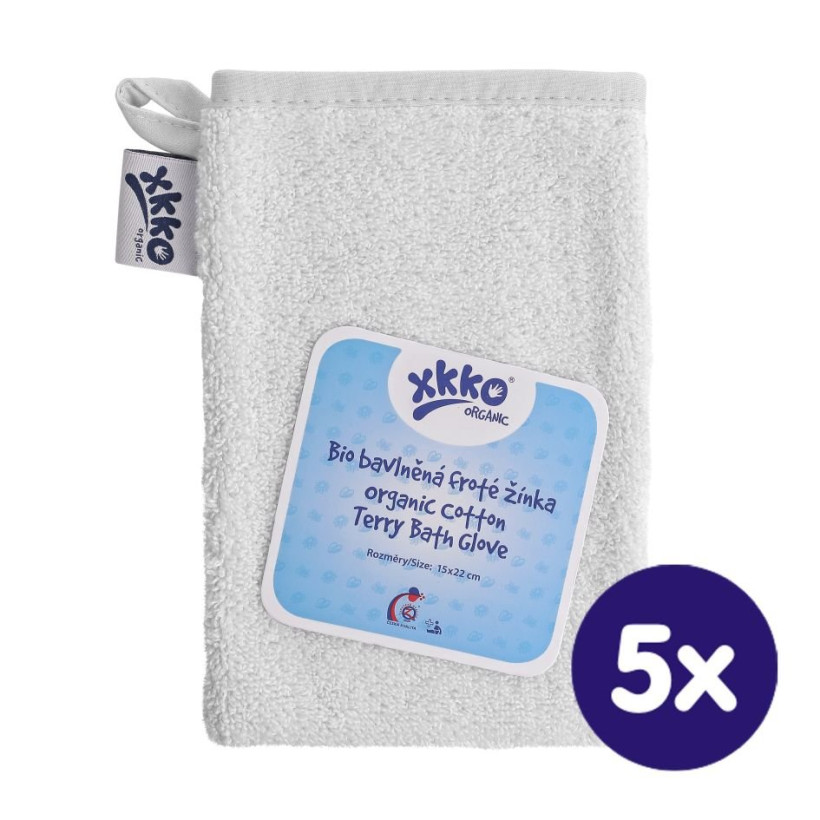 Rękawica kąpielowa z bawełny organicznej XKKO Organic - White 5x1szt. (Hurtowe opak.)