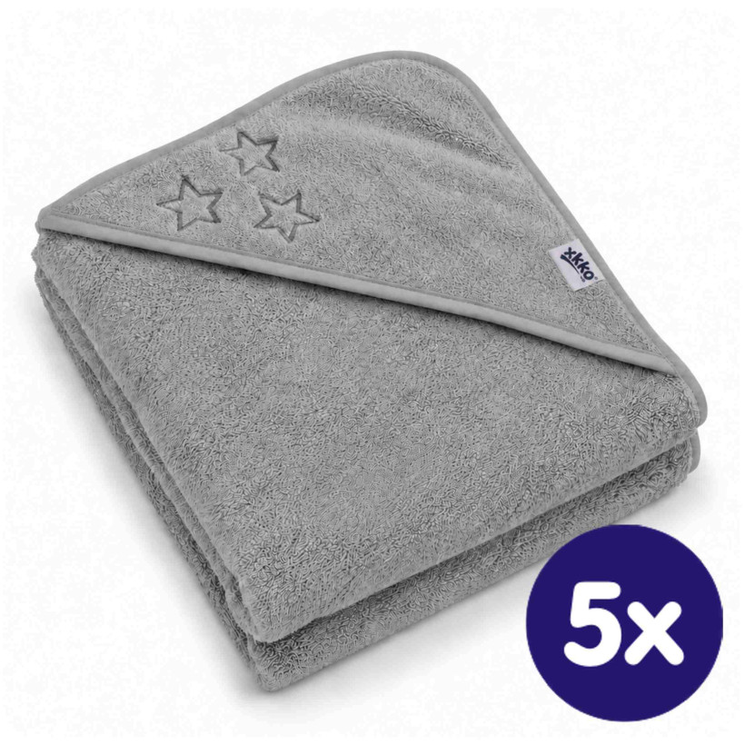 Ręcznik z kapturkiem z bawełny organicznej XKKO Organic 90x90 - Silver Stars 5x1szt. (Hurtowe opak.)