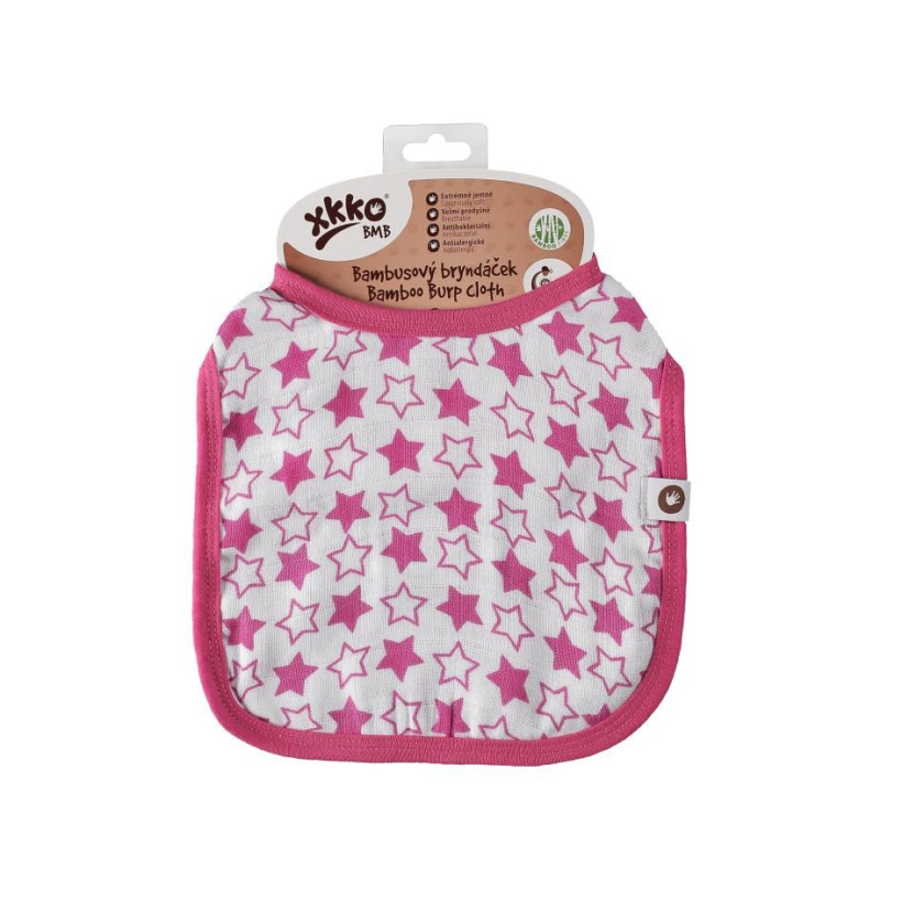 Bambusowy śliniak XKKO BMB - Little Stars Magenta 3x1szt. (Hurtowe opak.)