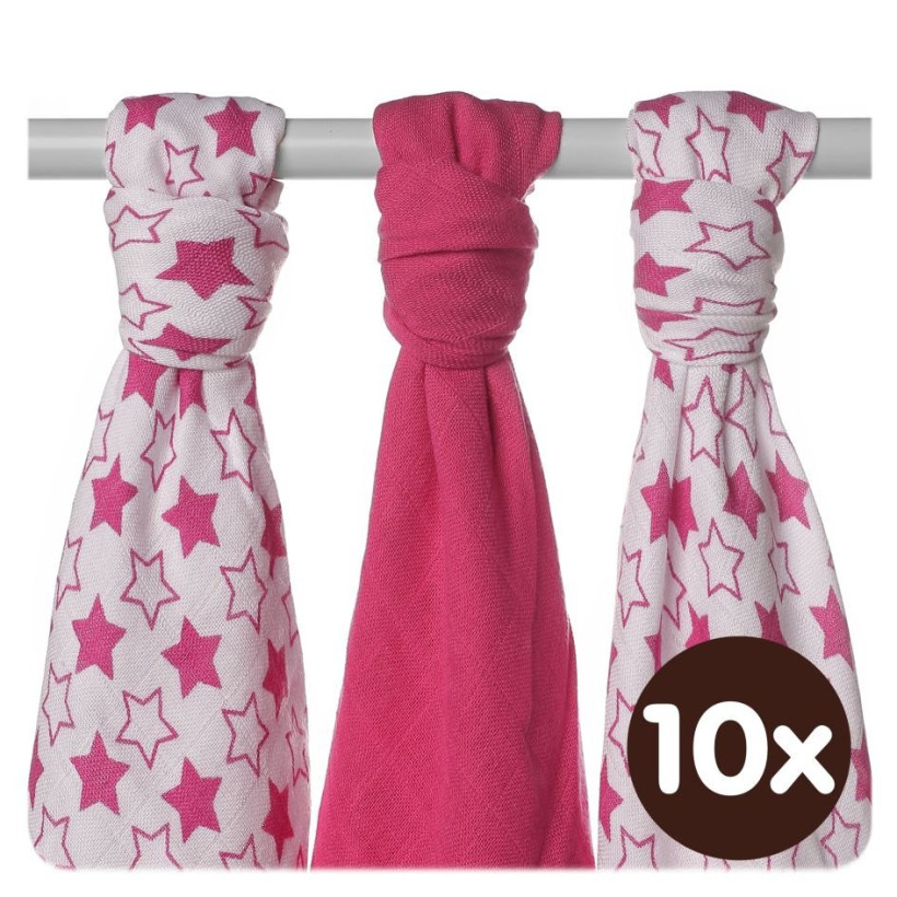 Bambusowe pieluchy XKKO BMB 70x70 - Little Stars Magenta MIX 10x3st. (Hurtowe opak.)