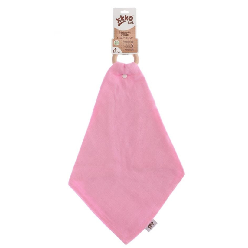 Gryzak bambusowy XKKO BMB z muślinem - Baby Pink 6x1szt. (Hurt. opak.)