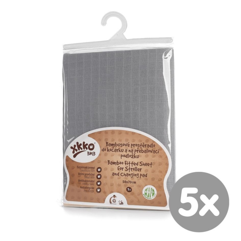Bambusowe prześcieradło z gumką XKKO BMB 50x70 - Baby Grey 5x1szt (Hurtowe opak.)