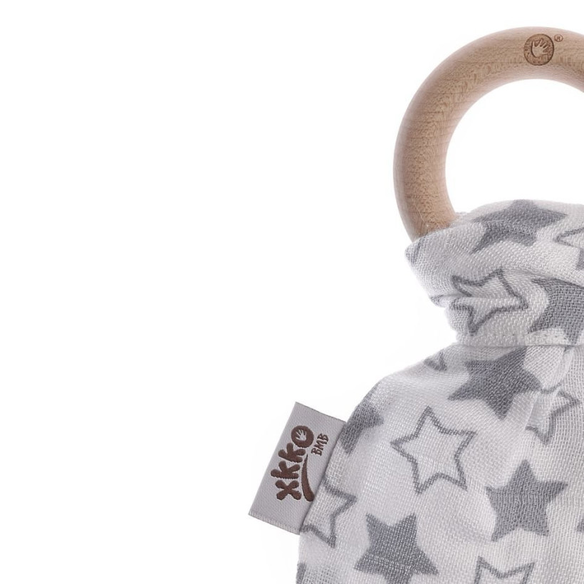 Gryzak bambusowy XKKO BMB Liść - Silver Little Stars 6x1szt. (Hurt. opak.)